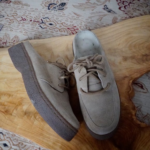 LL Bean Lace Up Mule slide clog Tan Suede leather - Picture 1 of 6